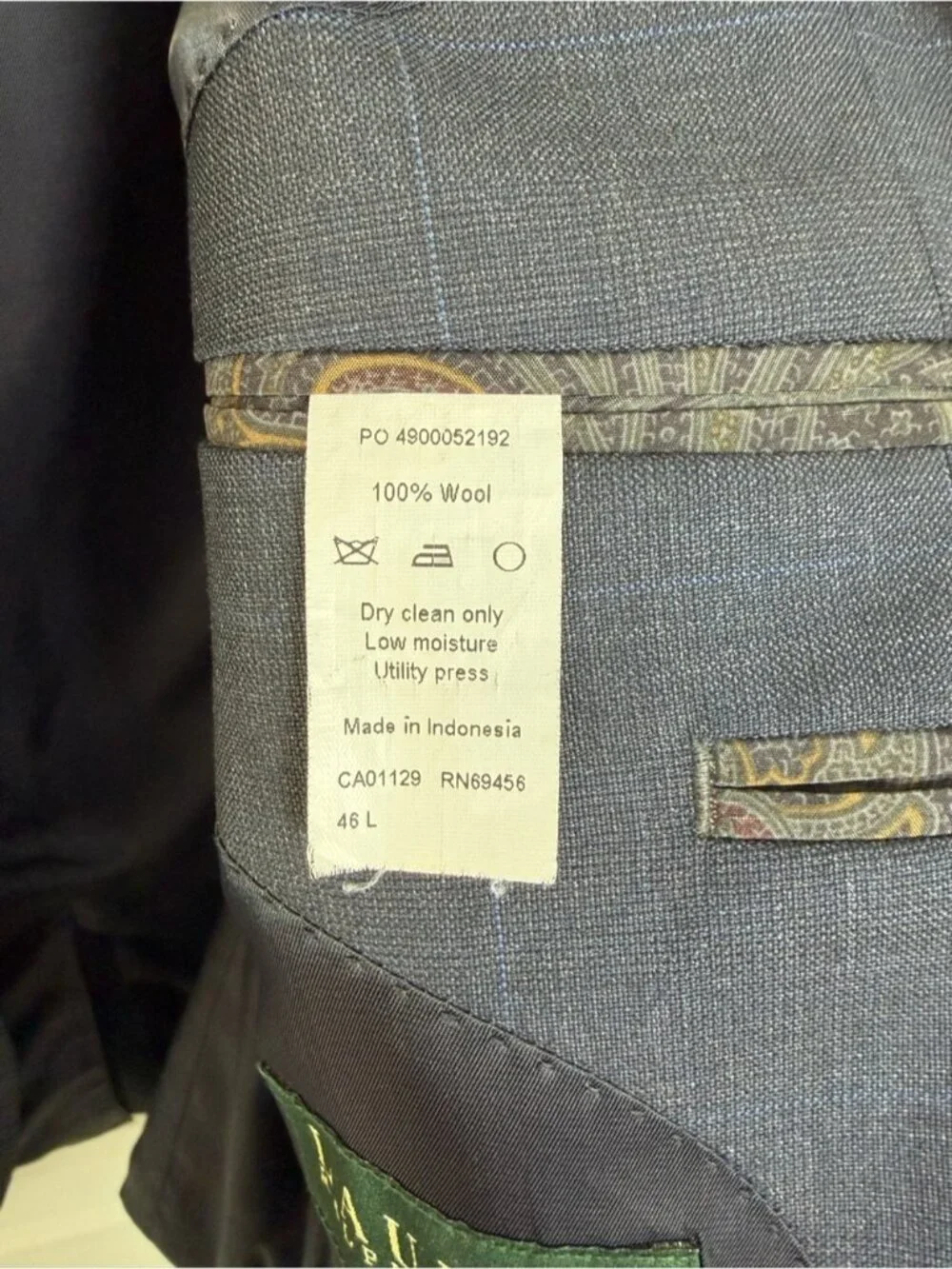 Ralph Lauren Lightweight Wool Blazer Size 46 Long Blue Windowpane Grid